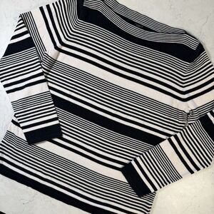 Talbots Womens Knit Top Sweater Boat Neck Black White Stripes Pull Long Sleeve L